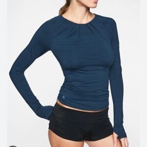 Athleta Dark Blue Stinson back zipper training top Long Sleeve size small